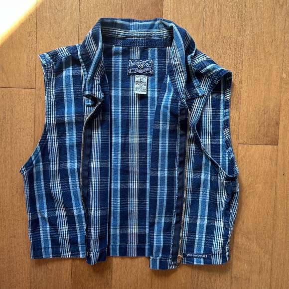 No Excuses Plaid Denim Zip Up Sleeveless Top - Picture 7 of 8